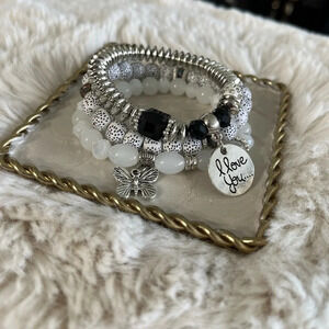 Beaded Love Stretch Charm Bracelet (3pc) NWOT